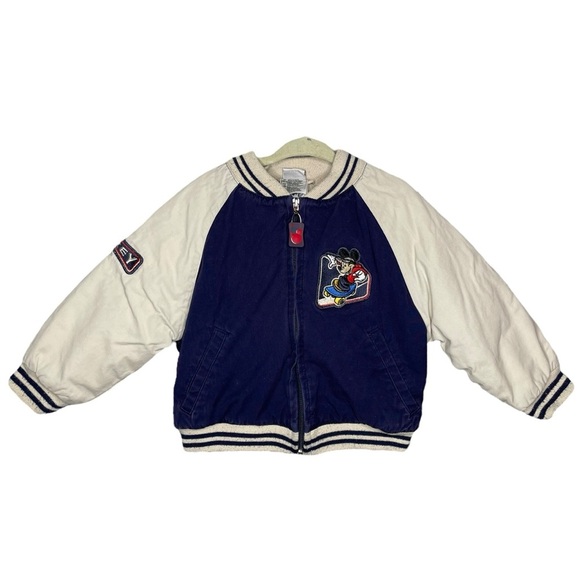 Vintage Disney varsity bomber jacket Mickey Mouse size 2 / 3 blue coat zip up